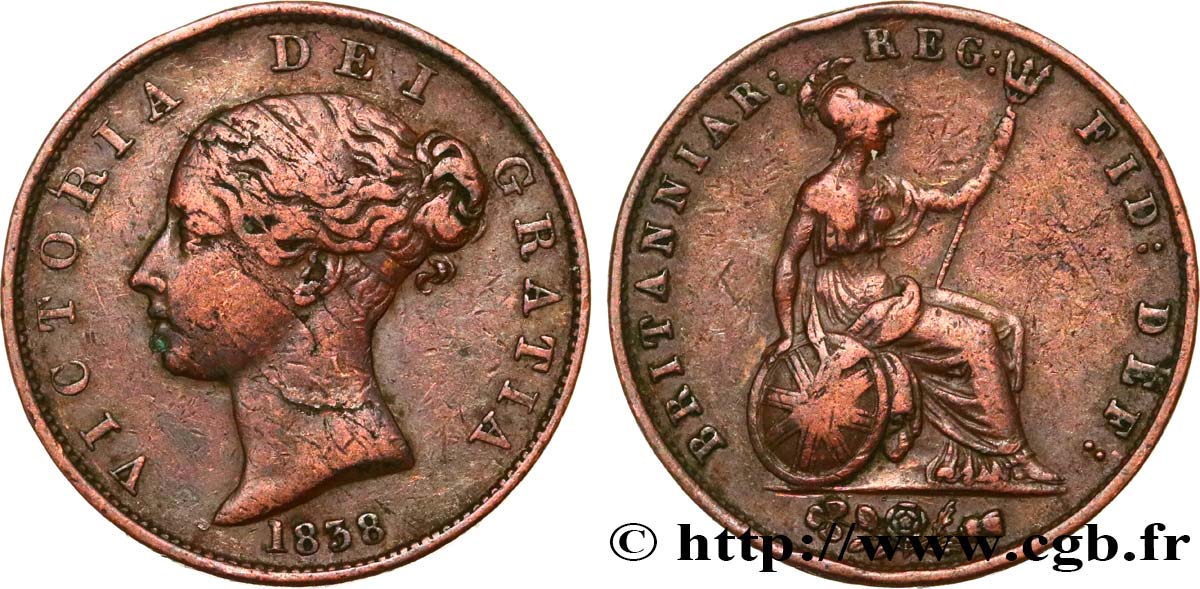 UNITED KINGDOM 1/2 Penny Victoria “tête jeune” 1838  VF 