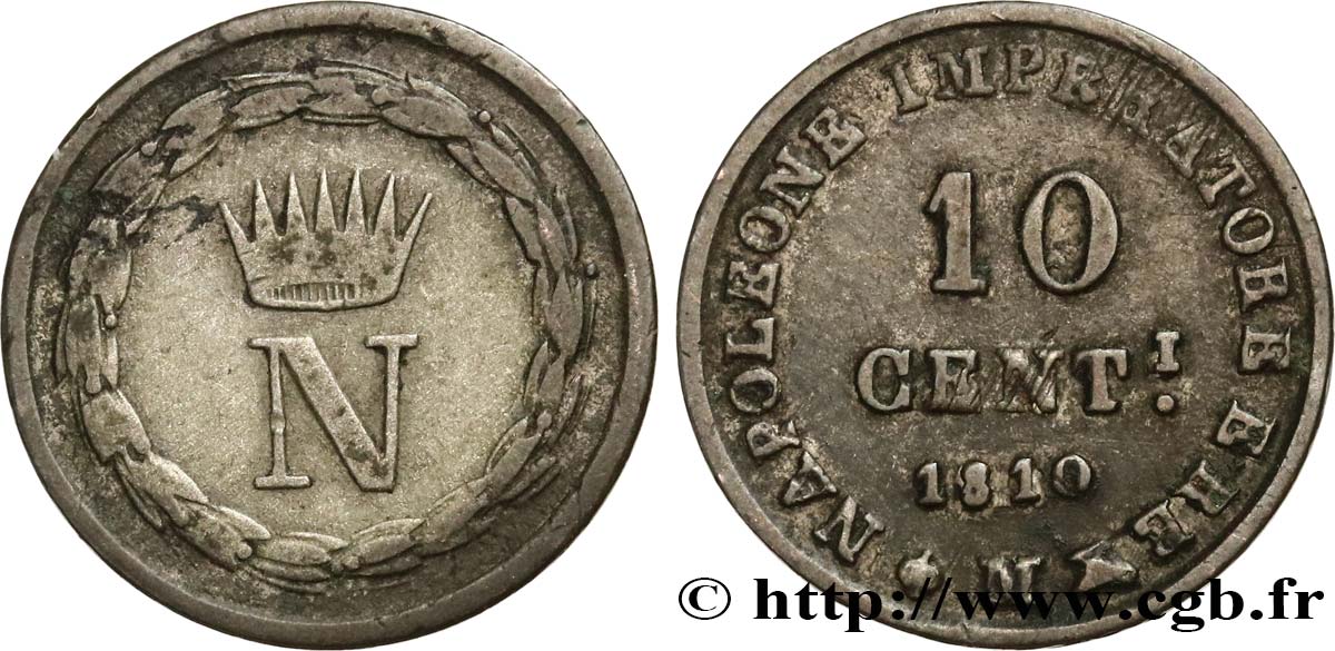 ITALIE - ROYAUME D ITALIE - NAPOLÉON Ier 10 Centesimi 1810 Milan TB 