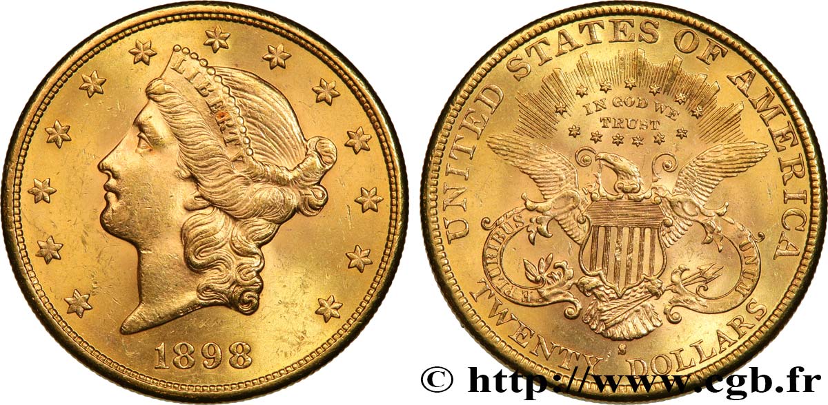 INVESTMENT GOLD 20 Dollars  Liberty  1898 San Francisco fST 