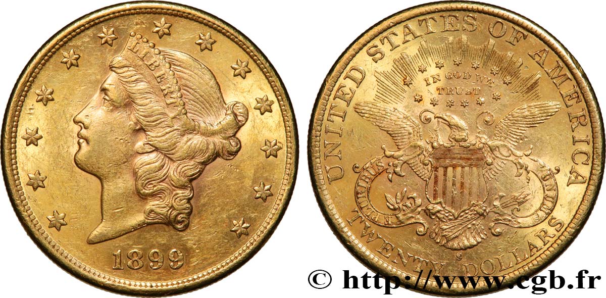 INVESTMENT GOLD 20 Dollars  Liberty  1899 San Francisco EBC 