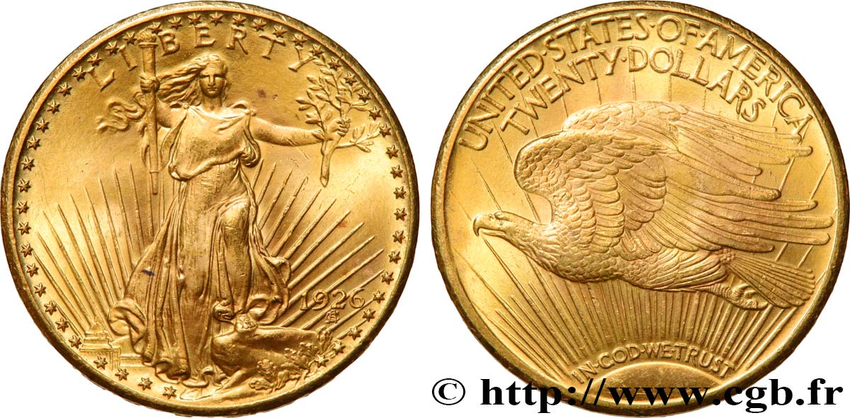 INVESTMENT GOLD 20 Dollars  Saint-Gaudens” 1926 Philadelphie MS 