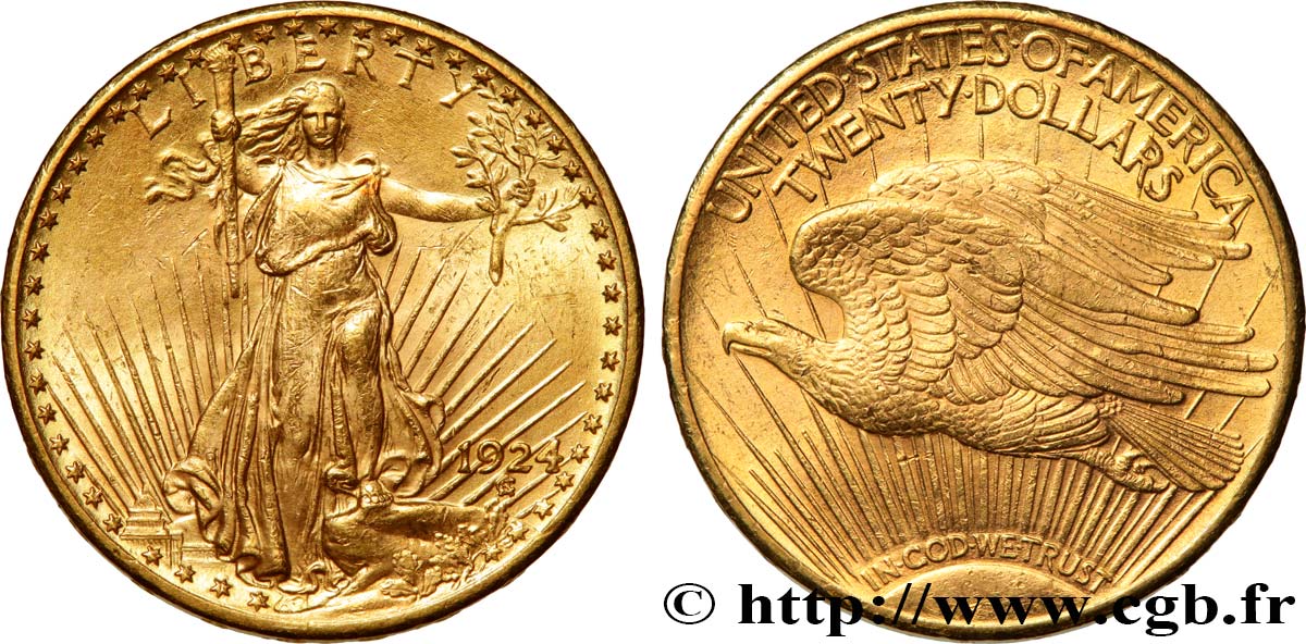 INVESTMENT GOLD 20 Dollars  Saint-Gaudens” 1924 Philadelphie SPL 
