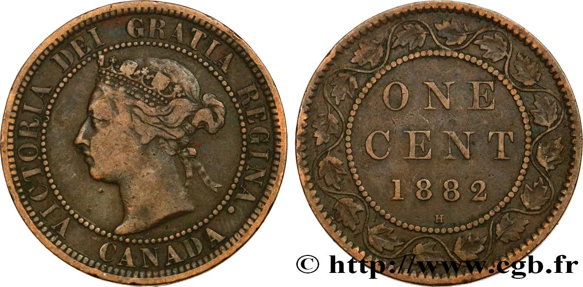 CANADA 1 Cent Victoria 1882 Heaton TB+ 