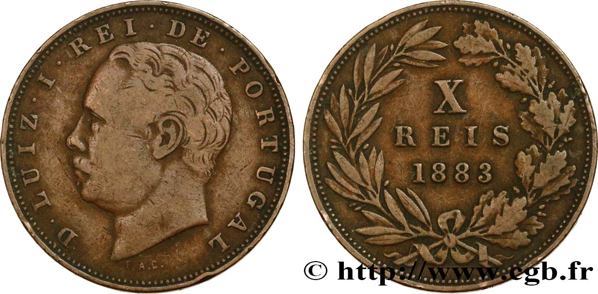 PORTUGAL 10 Réis Louis Ier (Luis) 1883  VF 