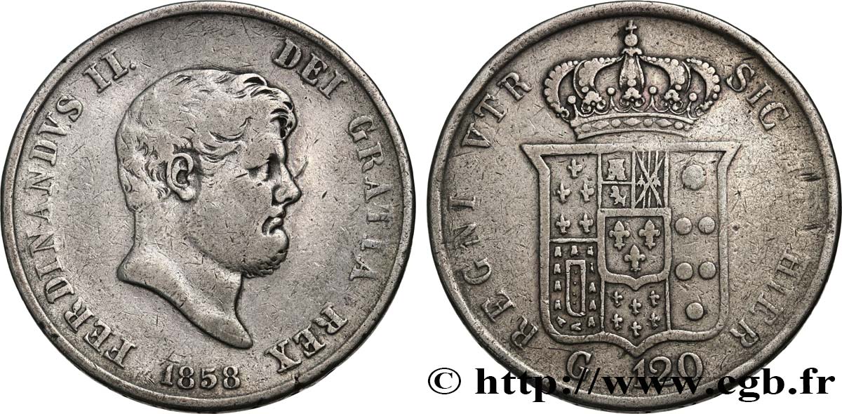 ITALIEN - KÖNIGREICH BEIDER SIZILIEN 120 Grana Ferdinand II 1858 Naples S 