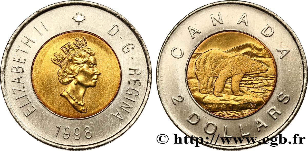 KANADA 2 Dollars Elisabeth II / ours polaire 1998  fST 