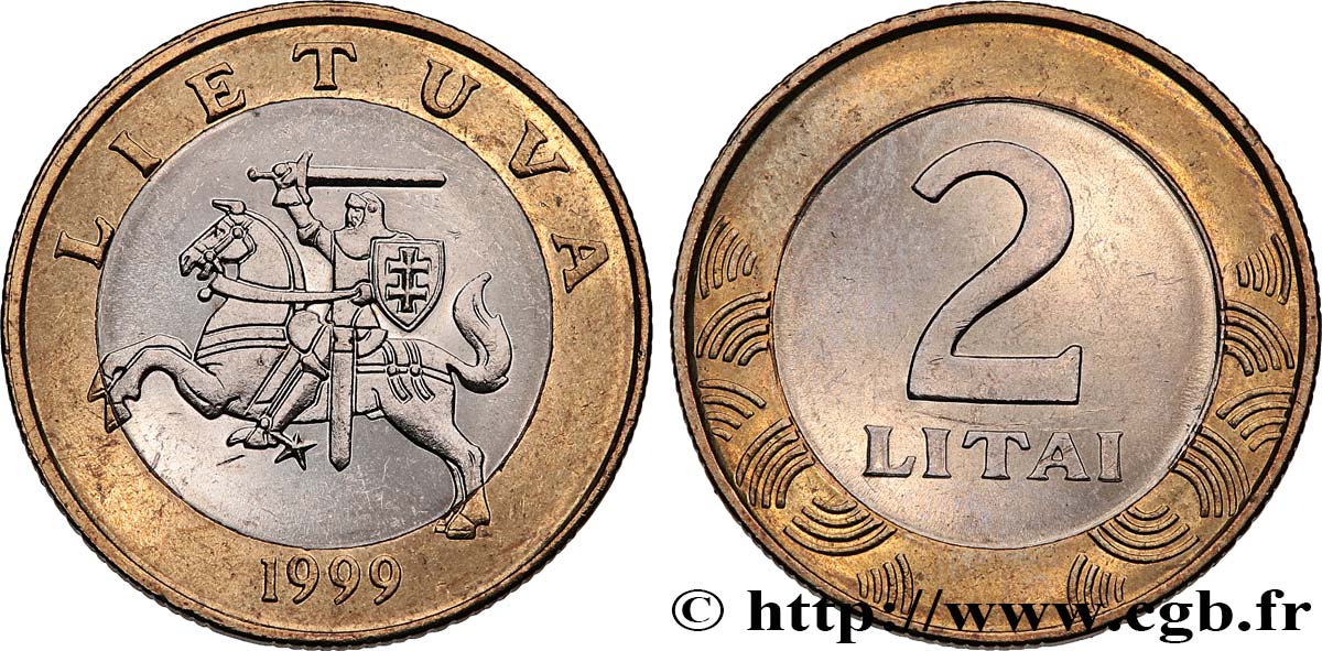 LITHUANIA 2 Litai chevalier Vitis 1999  MS 
