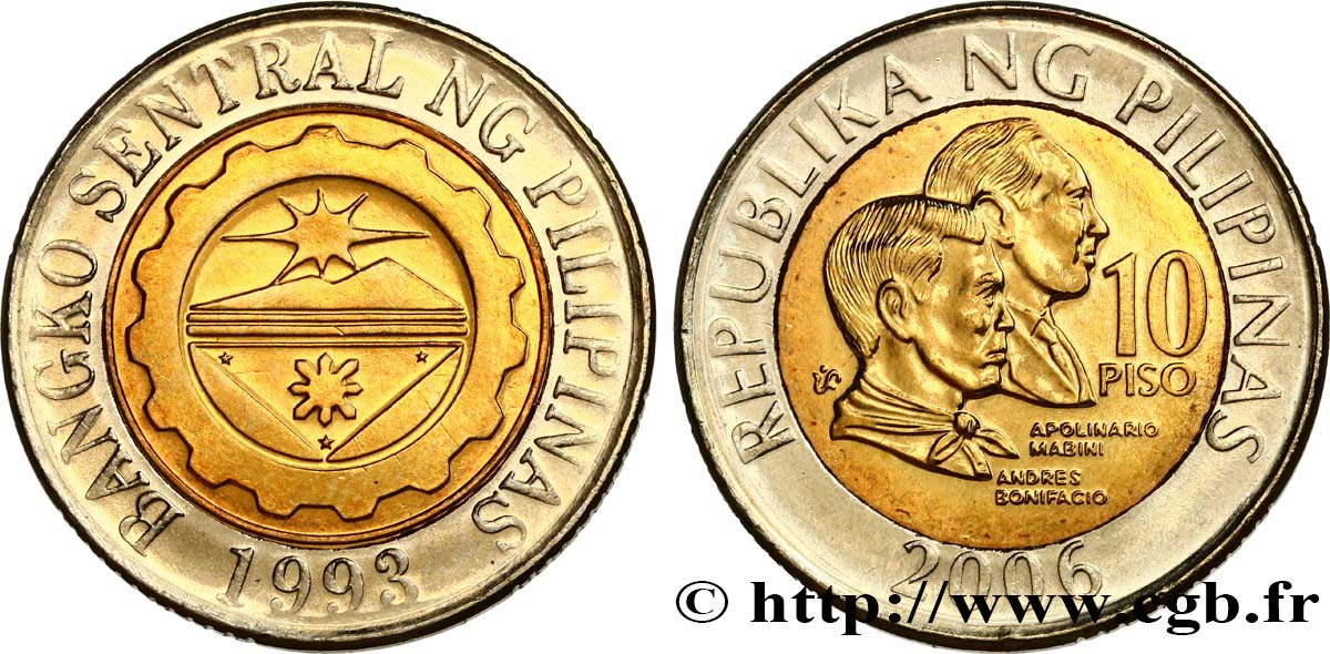 FILIPPINE 10 Pisos sceau de la Banque Centrale des Philippines / Apolinario Marini et Andres Bonifacio 2006  MS 