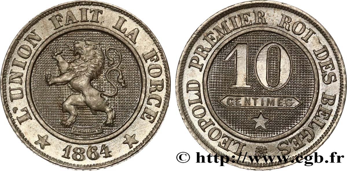 BELGIEN 10 Centimes 1864  fST 