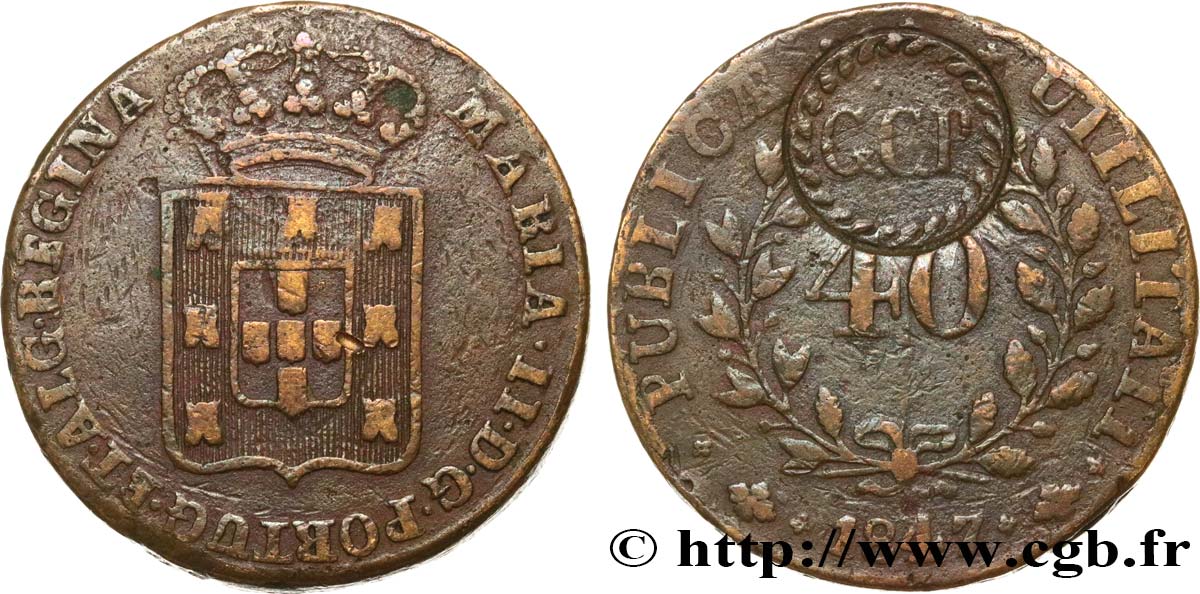 PORTUGAL 1 Pataco (40 Réis) Marie II - Governo civil do Porto 1847  fSS 