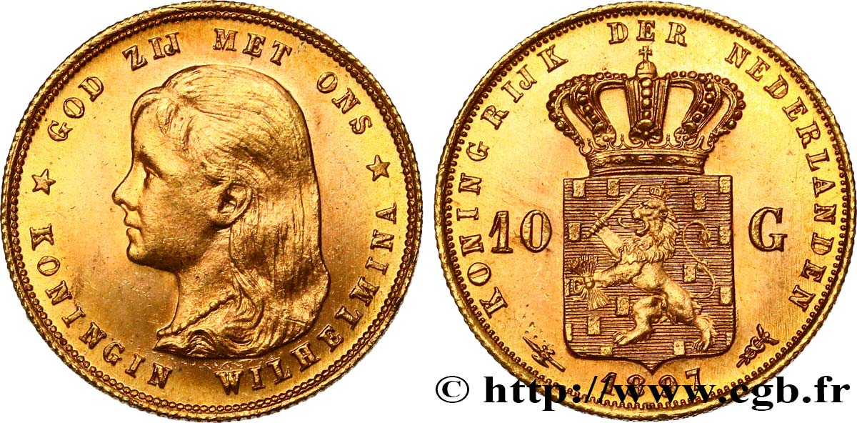 PAYS-BAS 10 Gulden Wilhelmina 1897 Utrecht SPL 