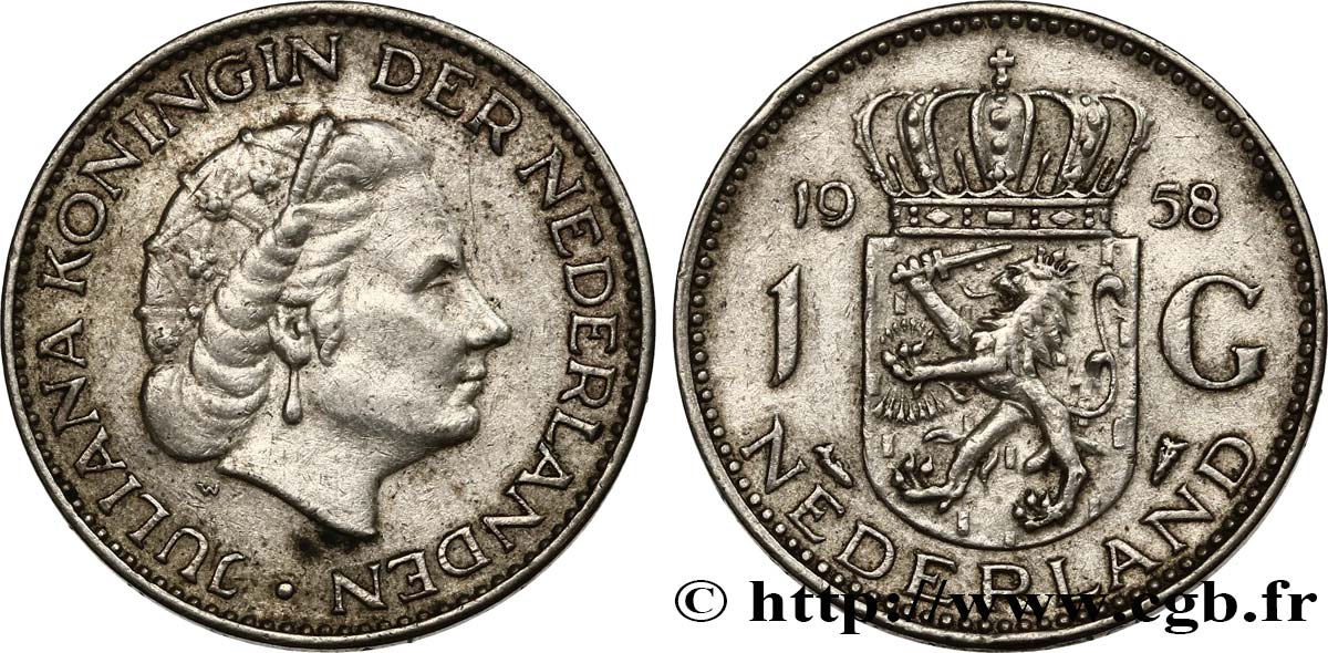 PAYS-BAS 1 Gulden Juliana 1958  TTB+ 
