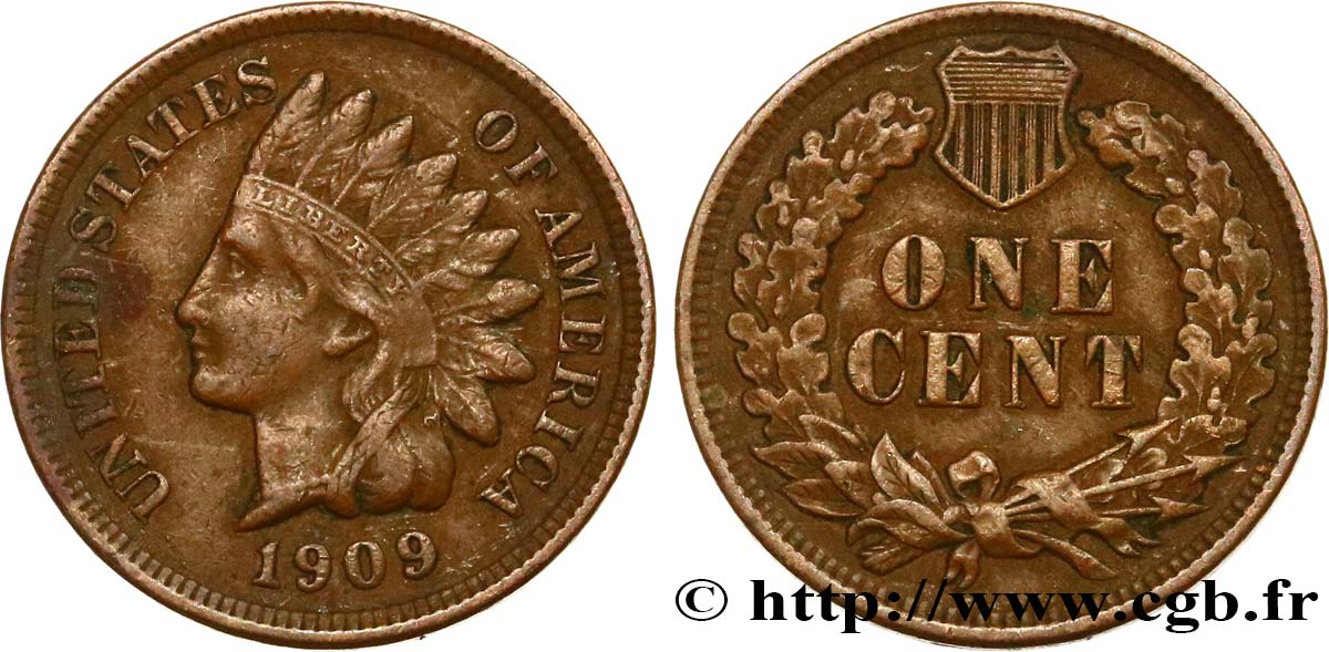 ÉTATS-UNIS D AMÉRIQUE 1 Cent tête d’indien, 3e type 1909 Philadelphie SUPTTB 
