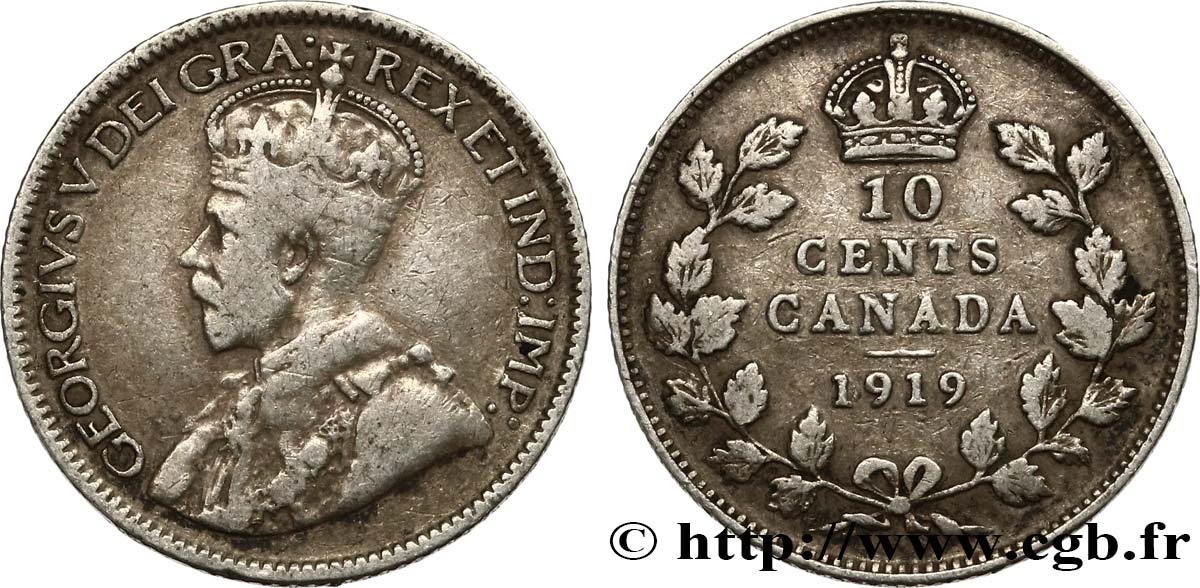 CANADA 10 Cents Georges V 1919  VF 