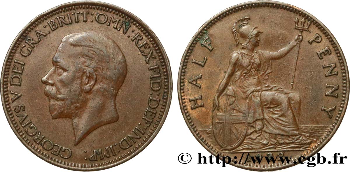 UNITED KINGDOM 1/2 Penny Georges V 1932  XF 