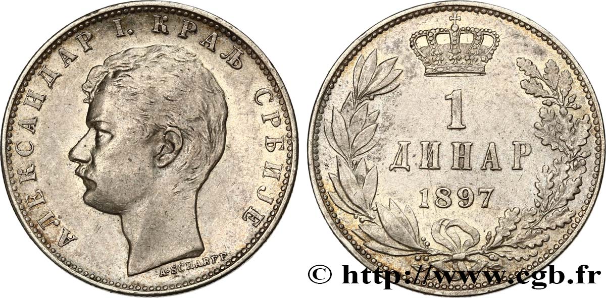 SERBIA 1 Dinar Alexandre Ier 1897 Paris BB/q.SPL 