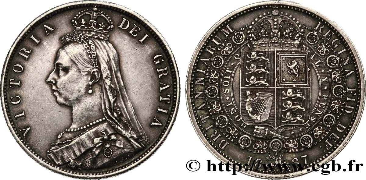 ROYAUME-UNI 1/2 Crown Victoria buste du jubilé 1887 Londres TTB+ 
