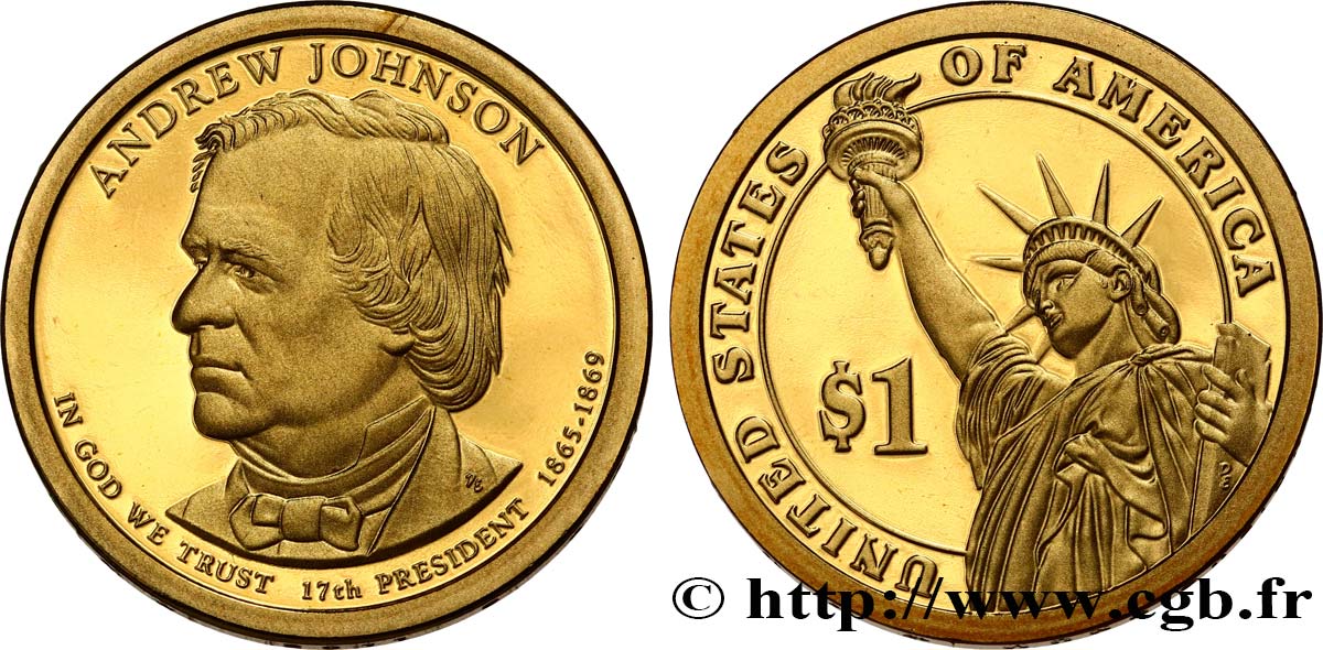 STATI UNITI D AMERICA 1 Dollar Présidentiel Andrew Johnson - Proof 2011 San Francisco MS 