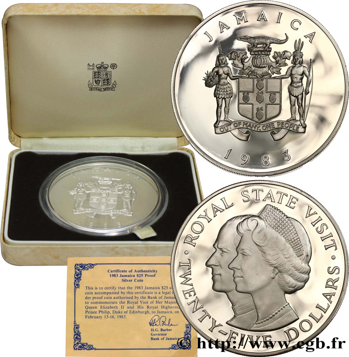 GIAMAICA 25 Dollars Proof Visite royale 1983  MS 