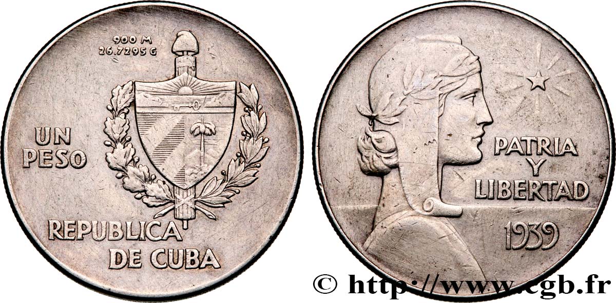 CUBA 1 Peso 1939  VF 