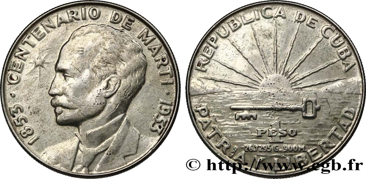 CUBA 1 Peso centenaire de José Marti 1953  TB+ 