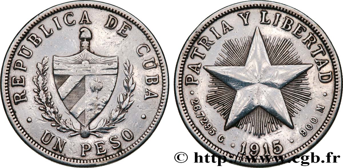 CUBA 1 Peso 1915  TB+ 