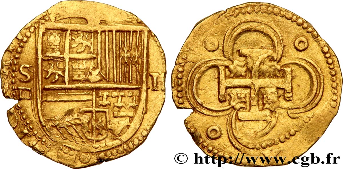 SPAIN - KINGDOM OF SPAIN - PHILIP II 2 Escudos n.d. Séville AU 