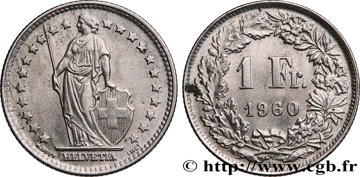 SUIZA 1/2 Franc Helvetia 1960 Berne EBC 