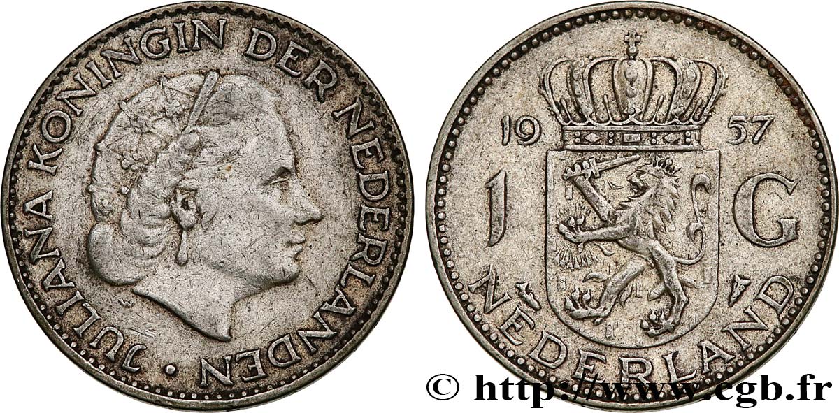 PAYS-BAS 1 Gulden Juliana 1957  SUP 