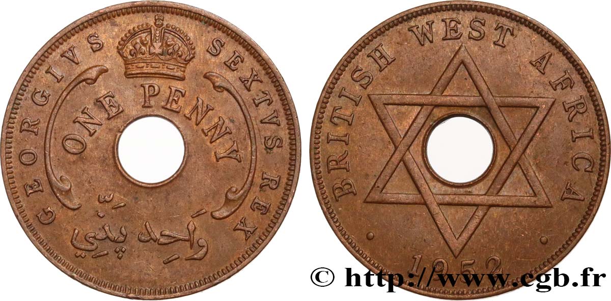 AFRIQUE OCCIDENTALE BRITANNIQUE 1 Penny frappe au nom de Georges VI 1952  TTB 