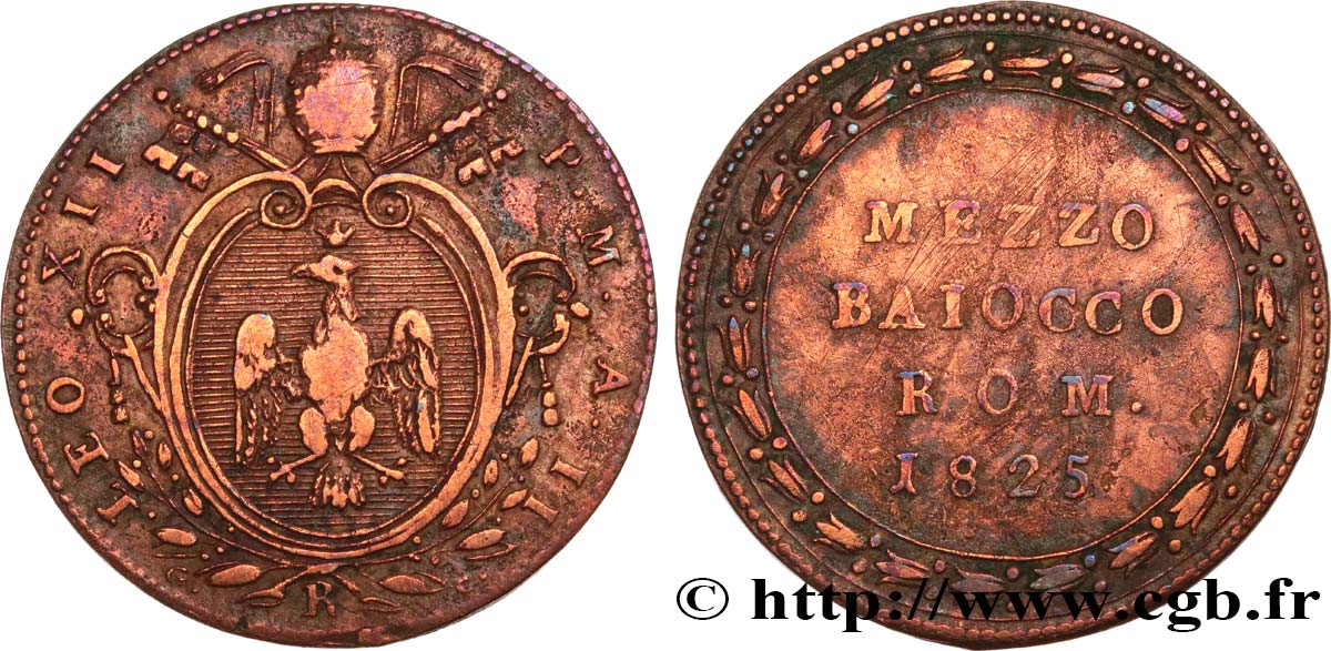 VATICAN AND PAPAL STATES 1/2 Baiocco 1825 Rome VF 
