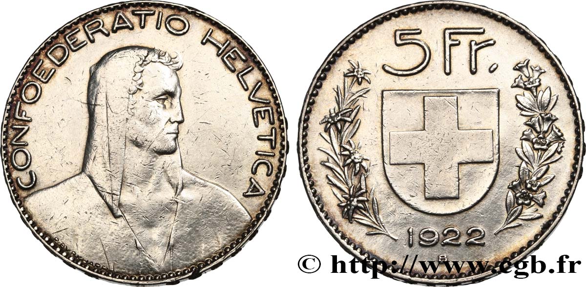 SUISSE 5 Francs Berger 1922 Berne TTB+ 
