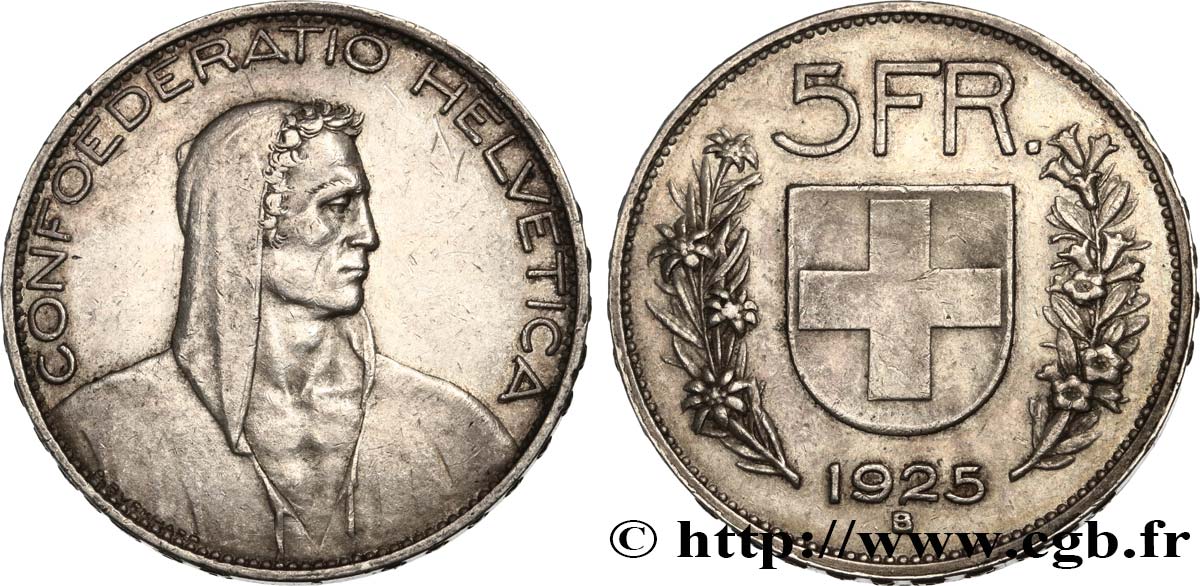 SCHWEIZ 5 Francs berger 1925 Berne fVZ 
