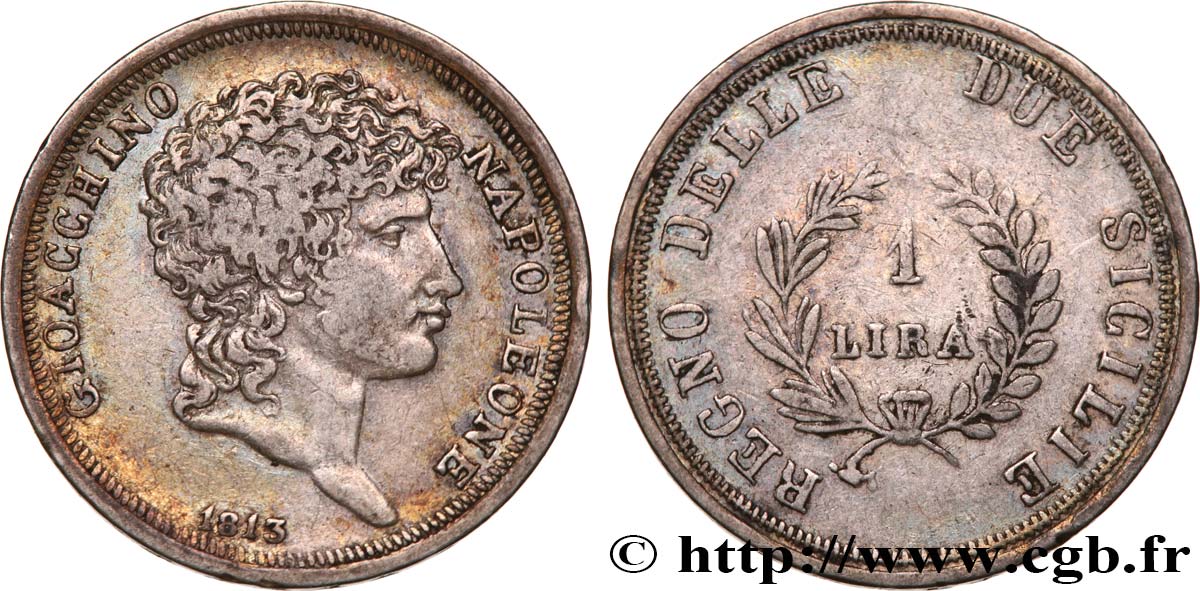 ITALY - KINGDOM OF THE TWO SICILIES 1 Lira Joachim Murat 1813  VF 