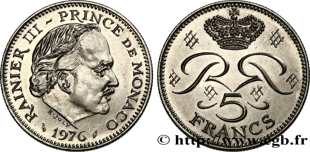 MONACO 5 Francs Rainier III 1976 Paris SPL 