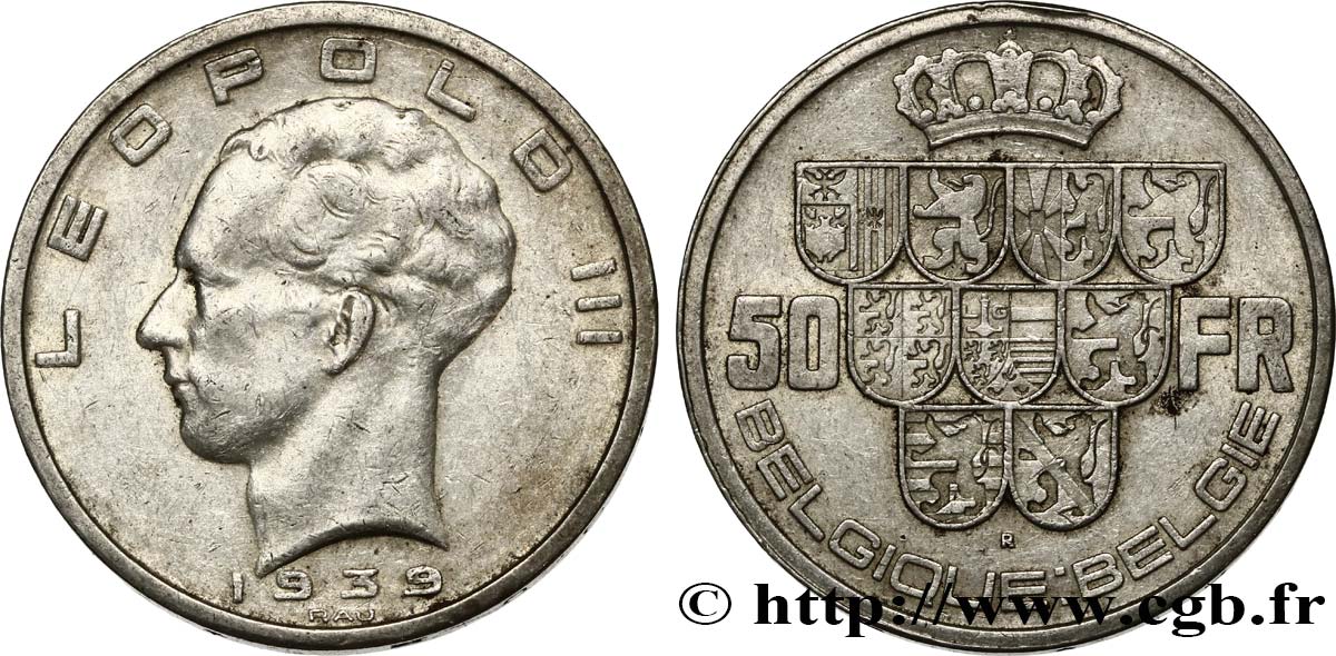 BELGIQUE 50 Francs Léopold III légende Belgique-Belgie tranche position A 1939  TTB 