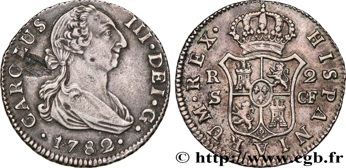 SPANIEN 2 Reales Charles III 1782 Séville SS 