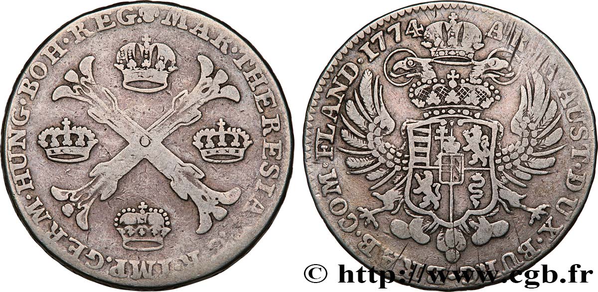 AUSTRIAN LOW COUNTRIES - DUCHY OF BRABANT - MARIE-THERESE Kronenthaler 1774 Bruxelles q.BB 