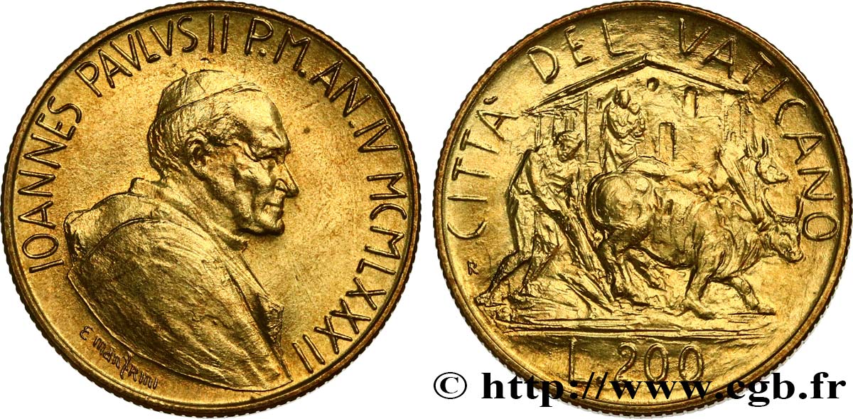 VATICAN AND PAPAL STATES 200 Lire Jean Paul II an IV 1982 Rome MS 