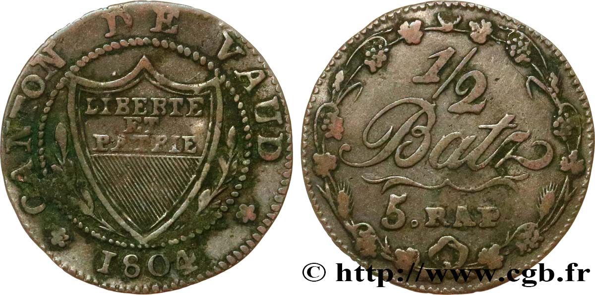 SCHWEIZ  - KANTON WAADT 1/2 Batzen - 5 Rappen - Canton de Vaud 1804  fSS 