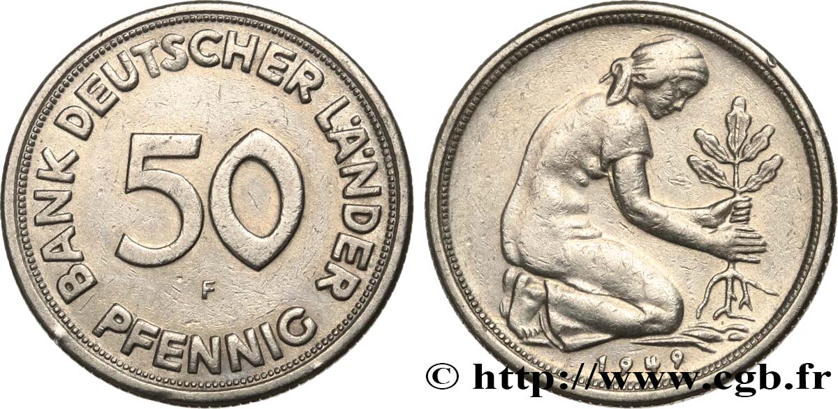 GERMANY 50 Pfennig “Bank deutscher Länder” 1949 Stuttgart - F XF 