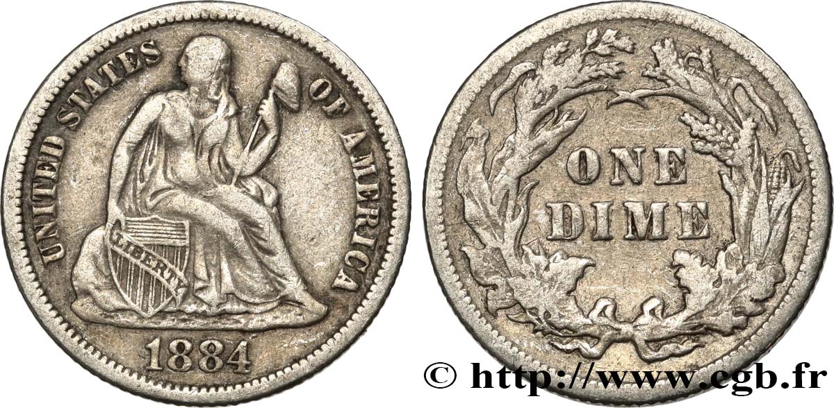 UNITED STATES OF AMERICA 1 Dime Liberté assise 1884 Philadelphie VF 