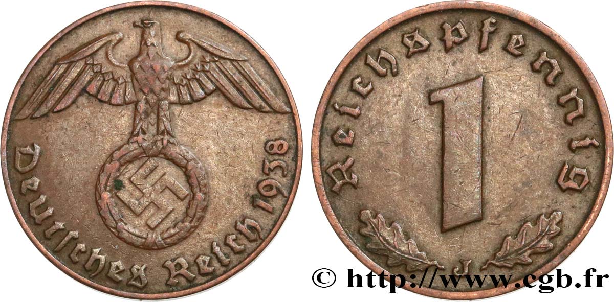 DEUTSCHLAND 1 Reichspfennig aigle et swastika 1939 Hambourg VZ 