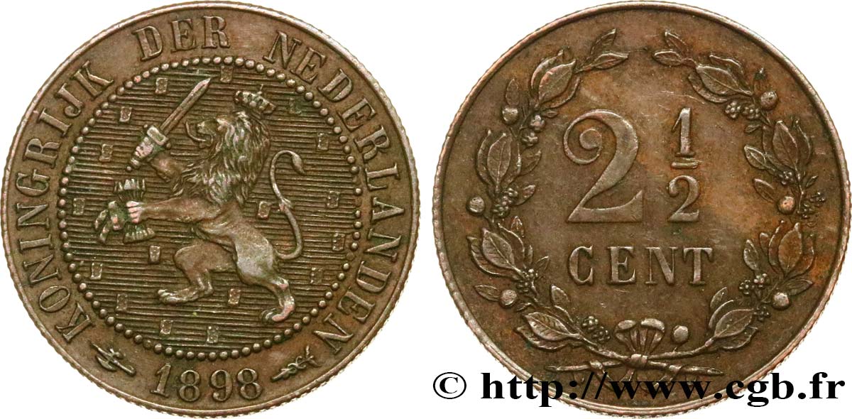 PAESI BASSI 2 1/2 Cents lion couronné 1898 Utrecht BB 
