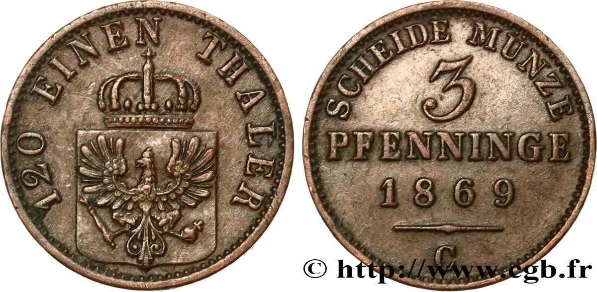 DEUTSCHLAND - PREUßEN 3 Pfenninge 1869 Francfort SS 