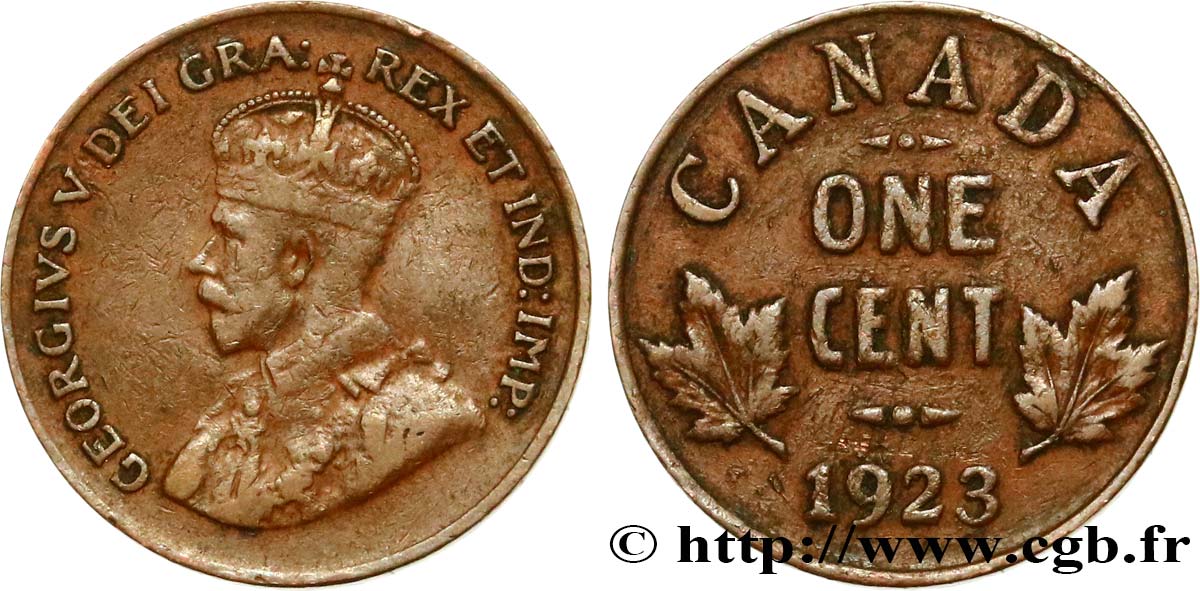 CANADA 1 Cent Georges V 1923  VF 