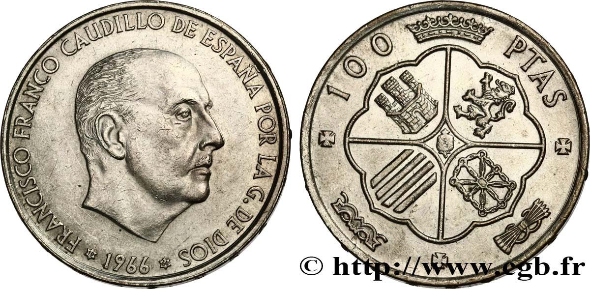 SPAGNA 100 Pesetas Francisco Franco (1966 dans les étoiles) 1966 Madrid q.SPL 