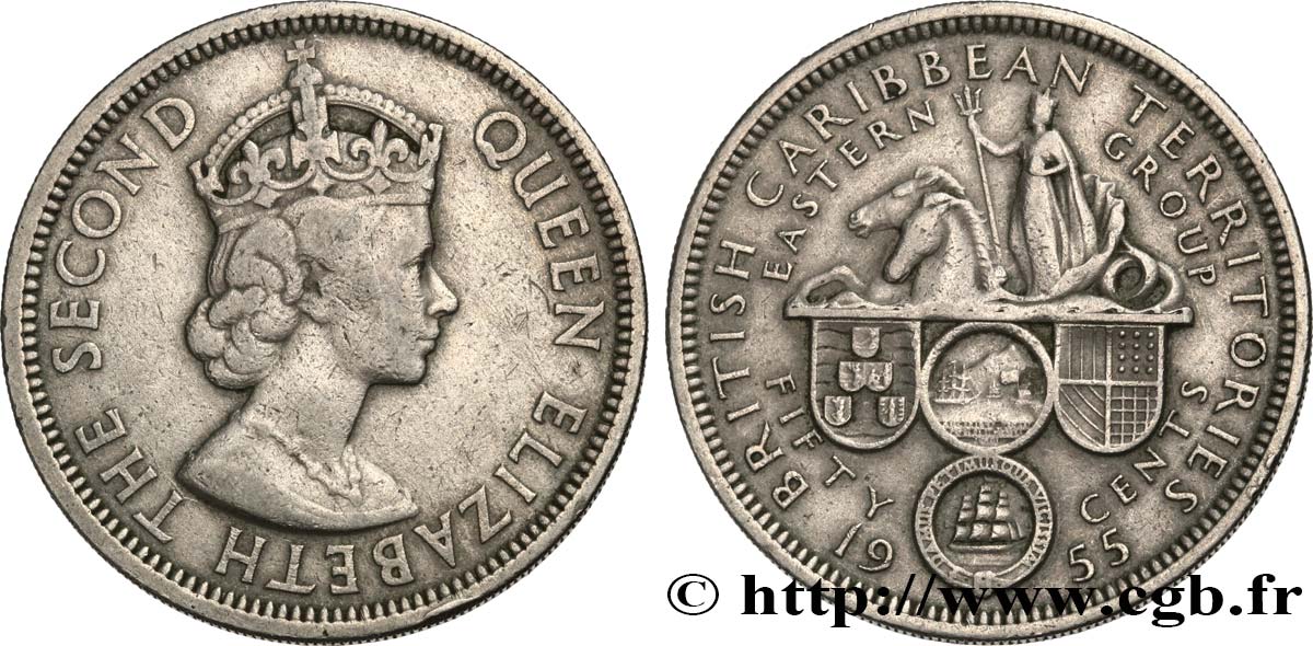 TERRITOIRES BRITANNIQUES DES CARAÏBES 50 Cents Elisabeth II 1955  TTB 