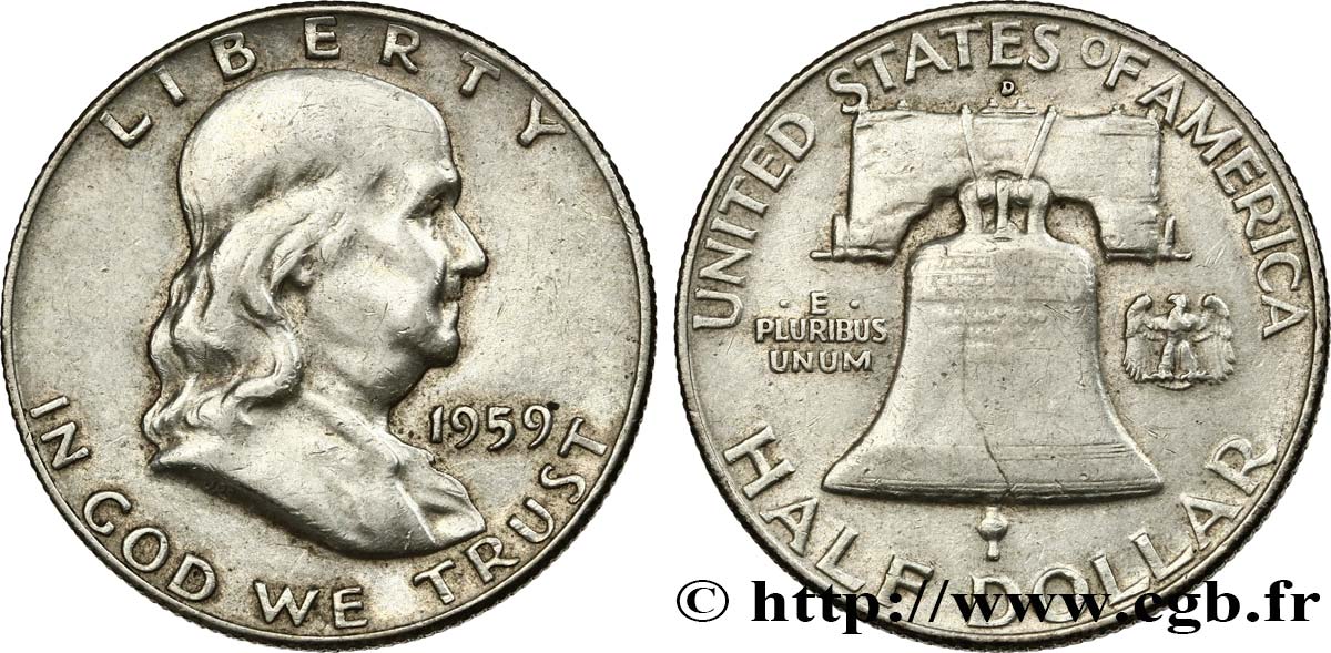 STATI UNITI D&nbsp;AMERICA 1/2 Dollar Benjamin Franklin 1959 Denver BB 