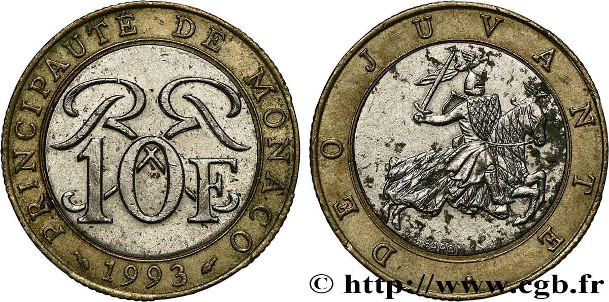 MONACO 10 Francs monogramme de Rainier III 1993 Paris VZ 